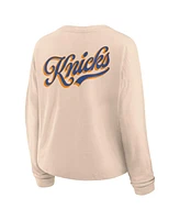 Fanatics Women's Natural New York Knicks Boxed Out Drop Fashion Long Sleeve T-Shirt