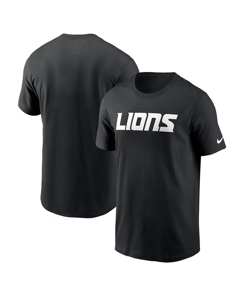 Nike Men's Black Detroit Lions Primetime Wordmark Essential T-Shirt