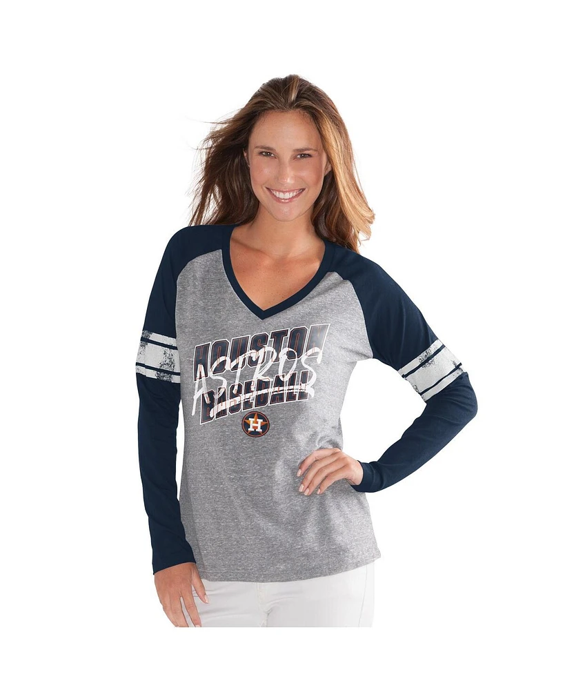 G-iii 4Her by Carl Banks Women's Navy Houston Astros The Franchise Tri-Blend Raglan V-Neck Long Sleeve T-Shirt