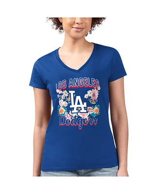 G-iii 4Her by Carl Banks Women's Royal Los Angeles Dodgers Flowers Graphic Fitted V-Neck T-Shirt
