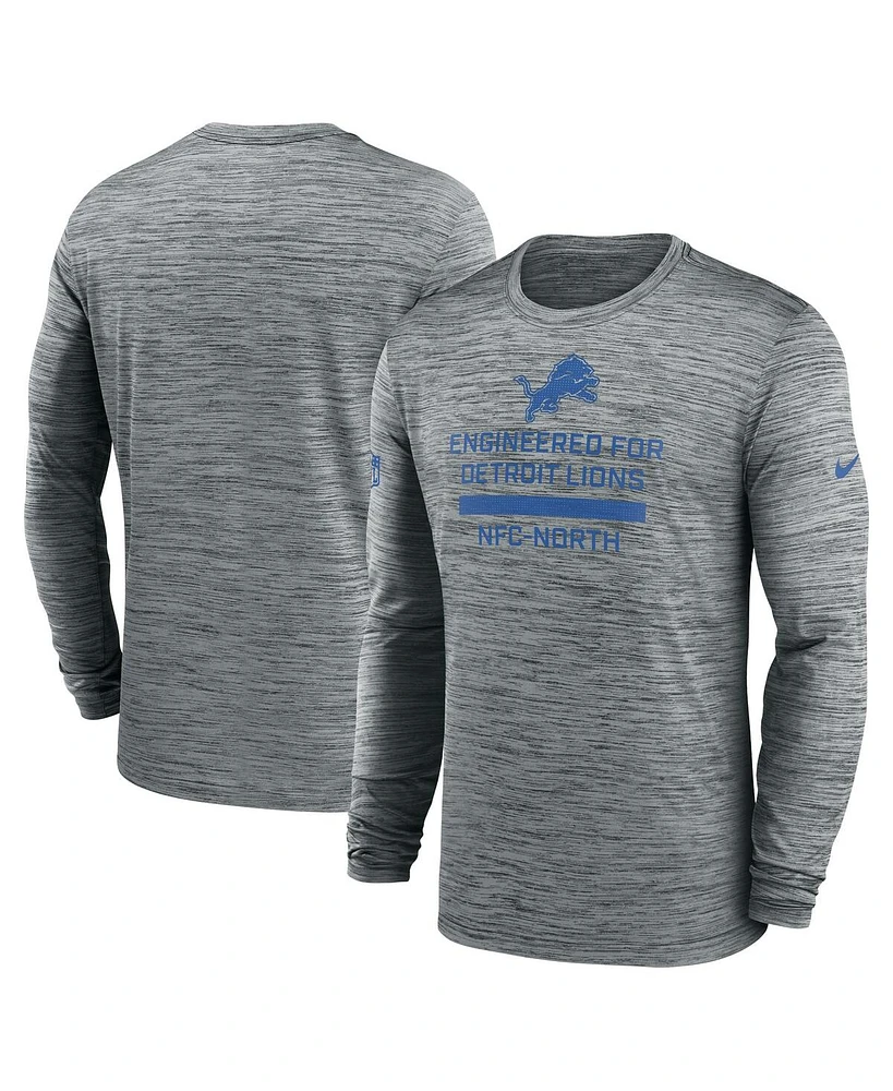 Nike Men's Gray Detroit Lions Sideline Velocity Performance Long Sleeve T-Shirt