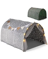 Kids Dream Bed Tent Twin Bunk Bed with Glow in the Dark Stars and Lights