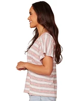 Democracy Petite Crewneck Side-Pleated Short-Sleeve Top