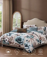 Bebejan Flowers in the Mist Bedding 100% Cotton Sateen 5 Piece King Size Reversible Comforter Set