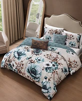 Bebejan Flowers in the Mist Bedding 100% Cotton Sateen 5 Piece King Size Reversible Comforter Set