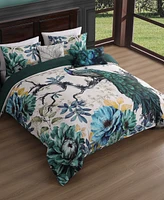 Bebejan Peacock Jardin Bedding 100% Cotton Sateen 5 Piece King Size Reversible Comforter Set