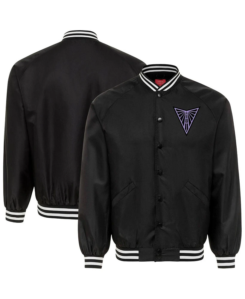 Sportiqe Men's and Women's Eclipse Black Golden State Valkyries Rock Roll Collection Ringo Satin Raglan Full-Snap Bomber Jacket