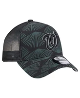 New Era Men's Black Washington Nationals 9FORTY A-Frame Trucker Adjustable Hat