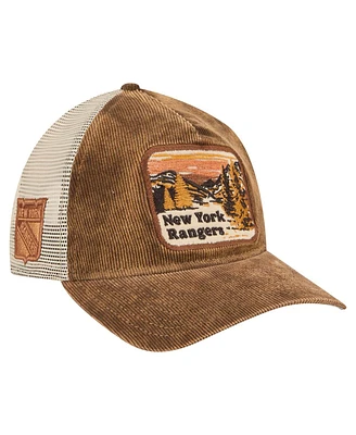 New Era Men's Brown/Cream New York Rangers Vintage Landscape 9TWENTY A-Frame Adjustable Trucker Hat