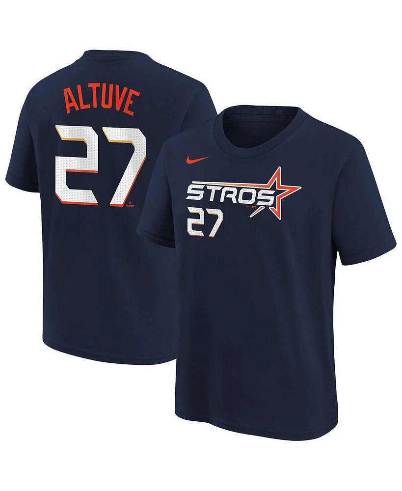 Nike Big Boys and Girls Jose Altuve Navy Houston Astros Fuse City Connect Name Number T-Shirt