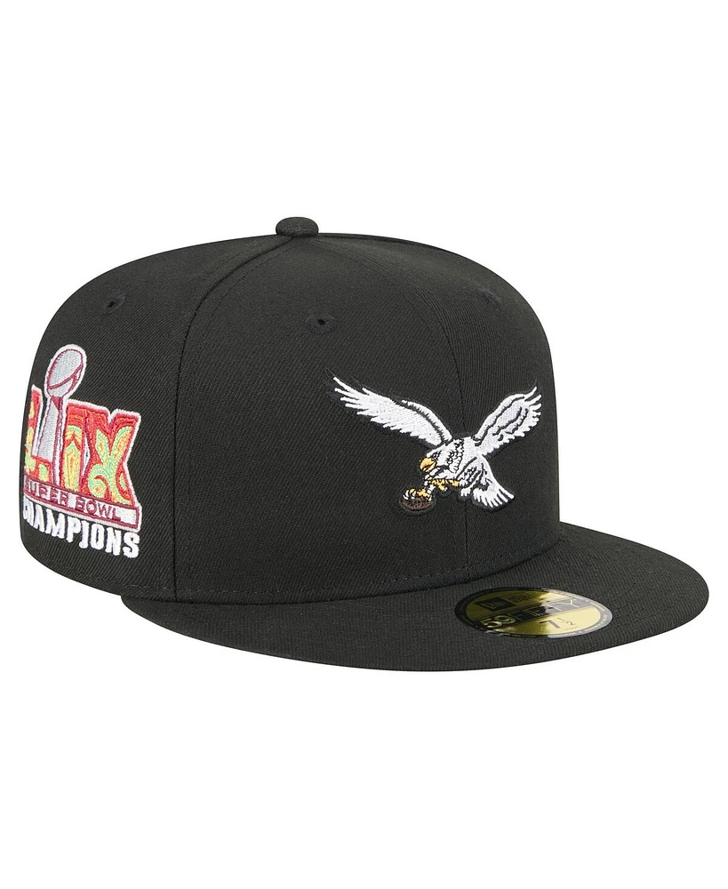 New Era Men's Black Philadelphia Eagles Super Bowl Lix Champions Historic Side Patch 59FIFTY Fitted Hat