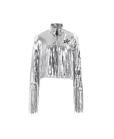 Cuce Women's Silver Dallas Stars Cropped Sequin Fringe Blazer