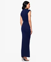 Betsy & Adam Petite Mock-Neck Crepe Ruched Sheath Dress
