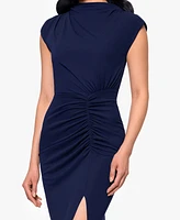 Betsy & Adam Petite Mock-Neck Crepe Ruched Sheath Dress