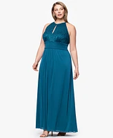 B&A By Betsy and Adam Plus Lace Long Halter Dress