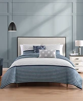 Bebejan Blue Geo Lines Bedding 100% Cotton Sateen 5 Piece Queen Size Reversible Comforter Set
