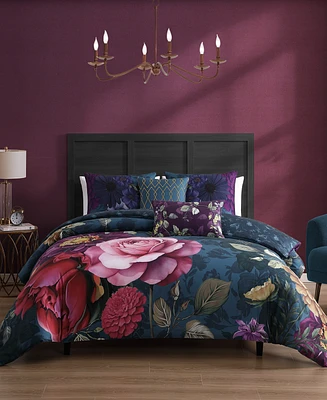 Bebejan Vibrant Flora Bedding 100% Cotton Sateen 5 Piece Queen Size Reversible Comforter Set