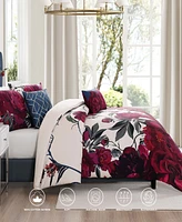 Bebejan Burgundy Branches Bedding 100% Cotton Sateen 5 Piece King Size Reversible Comforter Set