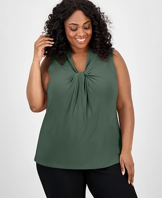 Kasper Plus Twist-Front Shell Top