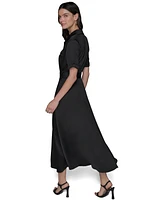 Karl Lagerfeld Paris Women's Belted Satin Shirtdress