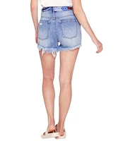 blue revival Women's High-Waisted Bandana Print Pockets Denim Shorts