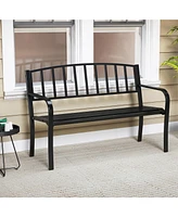 Gymax 50 Inches Garden Bench w/ Slatted Backrest & Curved Armrests for Porch
