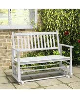 Gymax 2 Seats Outdoor Glider Bench Poplar Wood Patio Swing Glider Loveseat Chair w/ Armrests