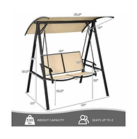 2 Person Patio Swing with Weather Resistant Glider and Adjustable Canopy
