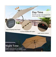 10 Feet Patio Umbrella with 112 Solar Lights and Crank Handle