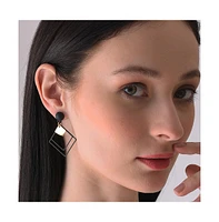Sohi Women's Black Metallic Geometric Drop Earrings
