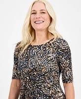 Connected Women's Printed Round-Neck Short-Sleeve Dress
