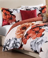 Bebejan Carnelian Flora Bedding 200 Thread Count 100% Cotton Sateen 5 Piece King Size Reversible Comforter Set