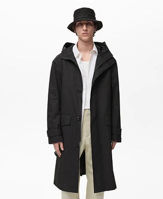 Mango Men's Belt and Hood Trench Coat