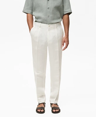 Mango Men's Linen-Blend Pleated Pants