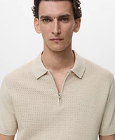 Mango Men's Openwork Cotton Knitted Polo Shirt