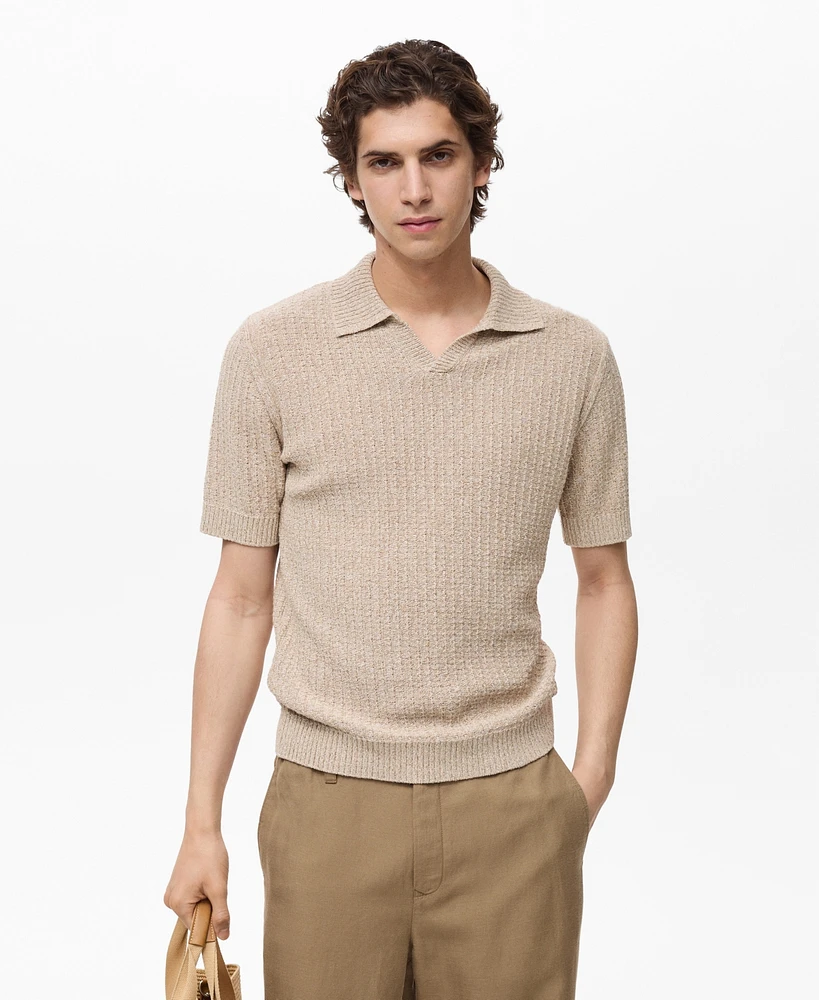Mango Men's Structured Knit Cotton Polo T-Shirt