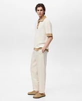 Mango Men's Contrasting Details Openwork Knitted Polo Shirt