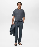 Mango Men's Linen Ribbed Trim T-Shirt
