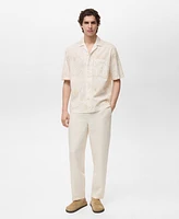 Mango Men's Embroidered Bowling Collar Shirt