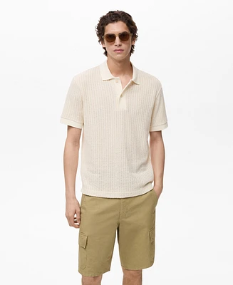 Mango Men's Thick Rib-Knit Polo Shirt