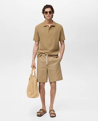 Mango Men's Thick Rib-Knit Polo Shirt