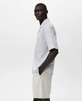 Mango Men's Lyocell-Linen Bowling-Collar Shirt