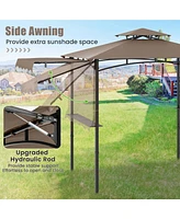 10.5 x 5 Ft Grill Gazebo with Side Awning and Double-Tiered Top