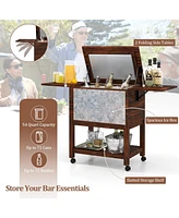 Mecale 54 Quart Wooden Cooler Cart for Patio Rolling Ice Chest with Shelves