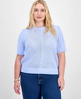 On 34th Trendy Plus Diagonal-Knit Puff-Sleeve Sweater, Exclusively at Macy's