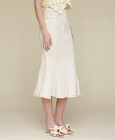 Avec Les Filles Women's Panelled Flare Denim Midi Skirt