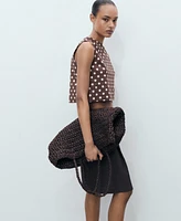 Mango Women's Polka-Dot Linen Crop Top