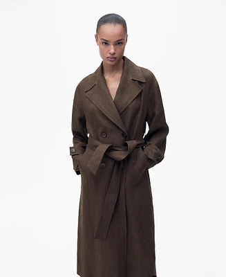 Mango Women's Double Breasted Linen Trench Coat