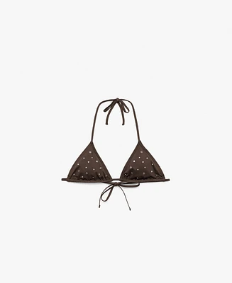 Mango Women's Metallic Embellishments Triangle Bikini Top