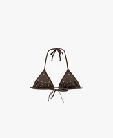 Mango Women's Metallic Embellishments Triangle Bikini Top